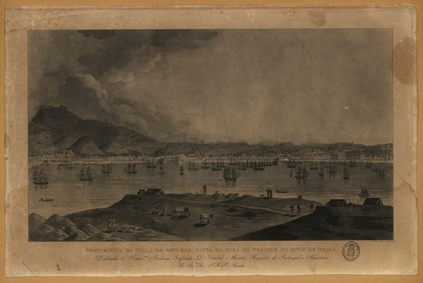 Perspectiva da villa de Setubal, vista da Casa do Trapixe no sitio de Troia / B. Comte grav., Lx.ª 1827. - [Lisboa? : s.n., 1827]. - 1 gravura : água-tinta, p&b